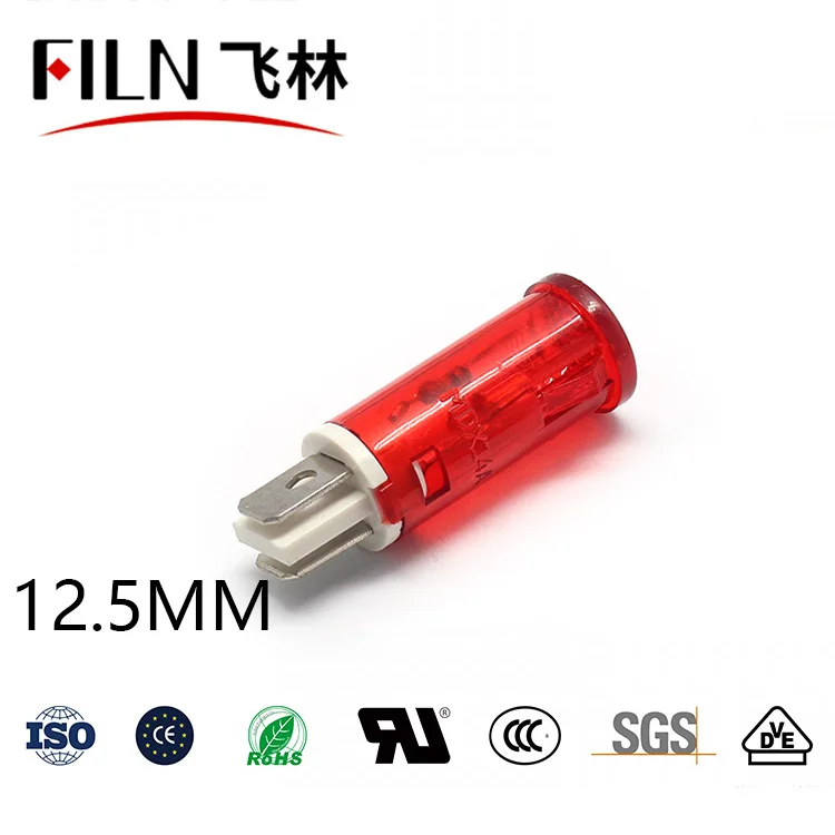 12.5mm 소형 플라스틱 전원 표시등 신호등 (12V-24V-220V 겸용 개구 직경 12.5mm) [FILN-35]