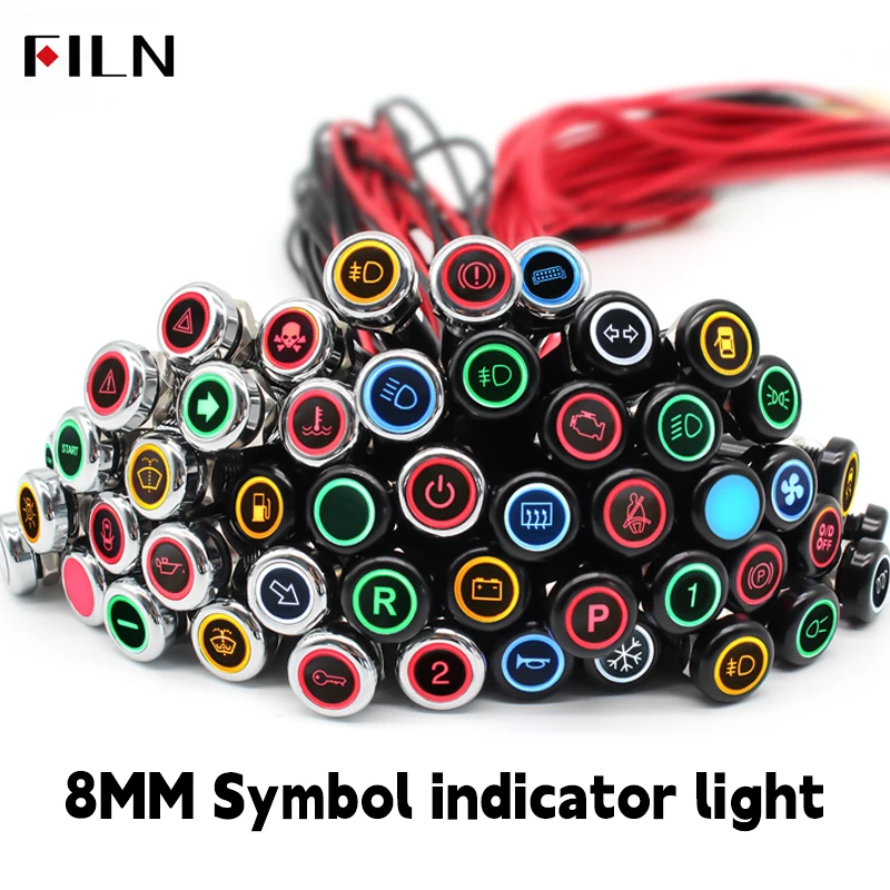8mm 12V 방수 표시등 (커스텀 패턴 가능) 경고 계기판 신호등 블랙 하우징 [FILN-48]