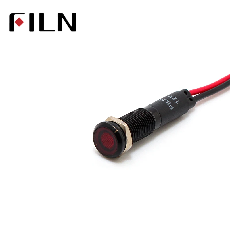 8mm 금속 LED 전원 표시등 상업용 주방플랫헤드 블랙 케이스 에너지 저장 신호등 UL 인증 12V 24V 110V 220V [FILN-40]