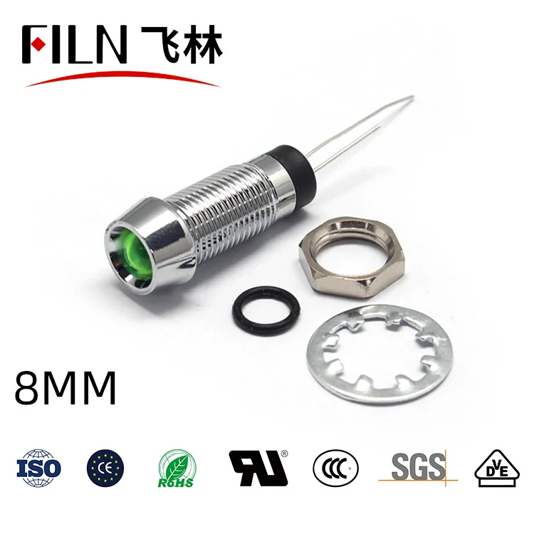 8mm 핀 타입 전원 작업등 - 방수형 메탈 LED 고휘도 신호등 24V 110V 220V [FILN-05]