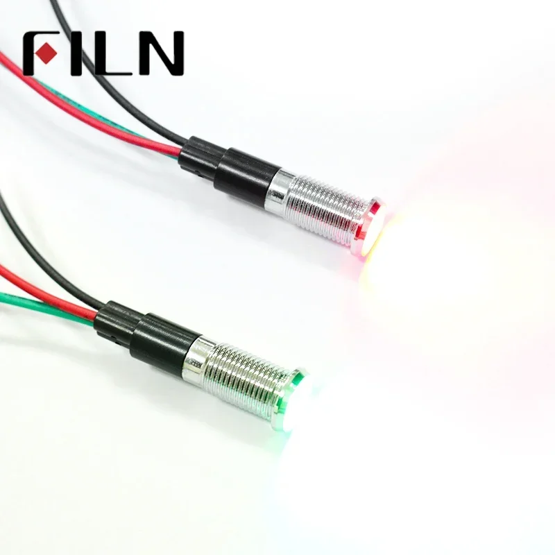 8mm 방수 메탈 LED 신호등 (와이어 연결형) - 전원 표시등 red and green 3V 6V 12V 24V 36V 48V 110V 120V 380V [FILN-14]