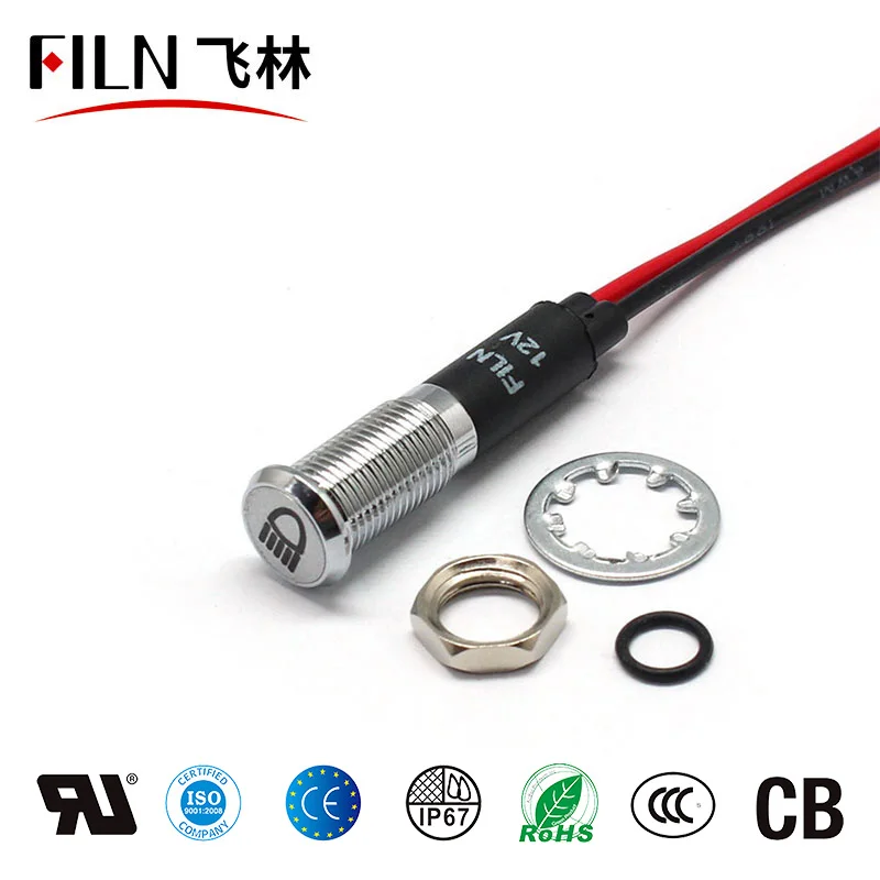 8mm LED 방수 신호등 12V 자동차용 심볼 표시등 (블랙 도금) [FILN-37]