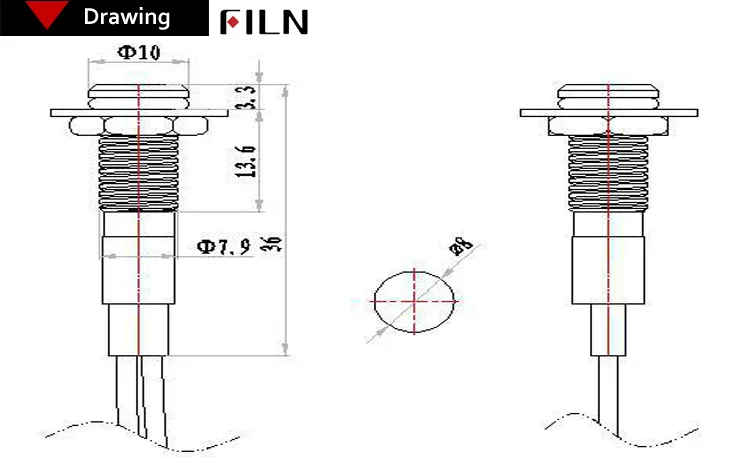 8mm 금속 LED 전원 표시등 상업용 주방플랫헤드 블랙 케이스 에너지 저장 신호등 UL 인증 12V 24V 110V 220V [FILN-40]