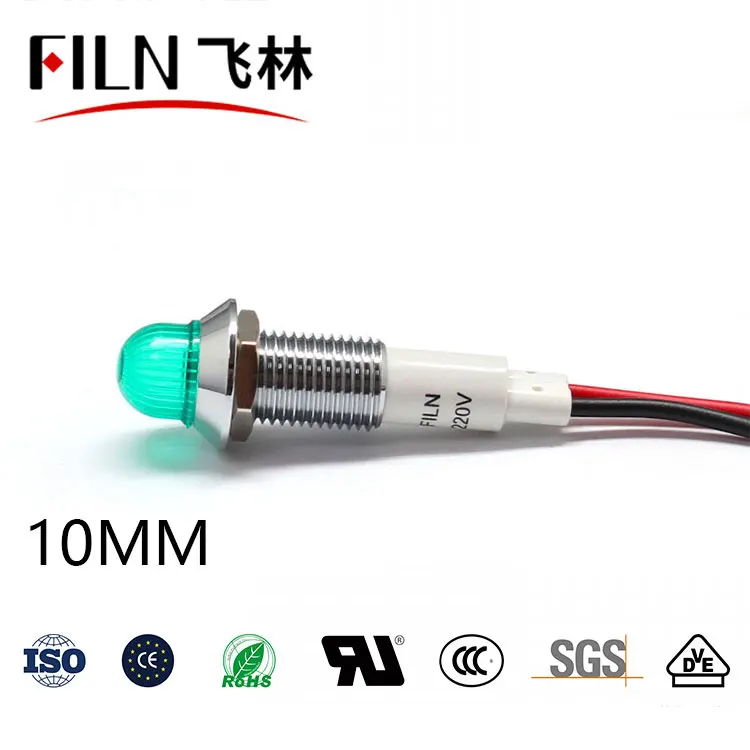 10mm 금속 이색 LED 신호등 (와이어 일체형) IP67 방수 장비 작업 전원 표시등 12v 6v 24v 110v 220v [FILN-25]