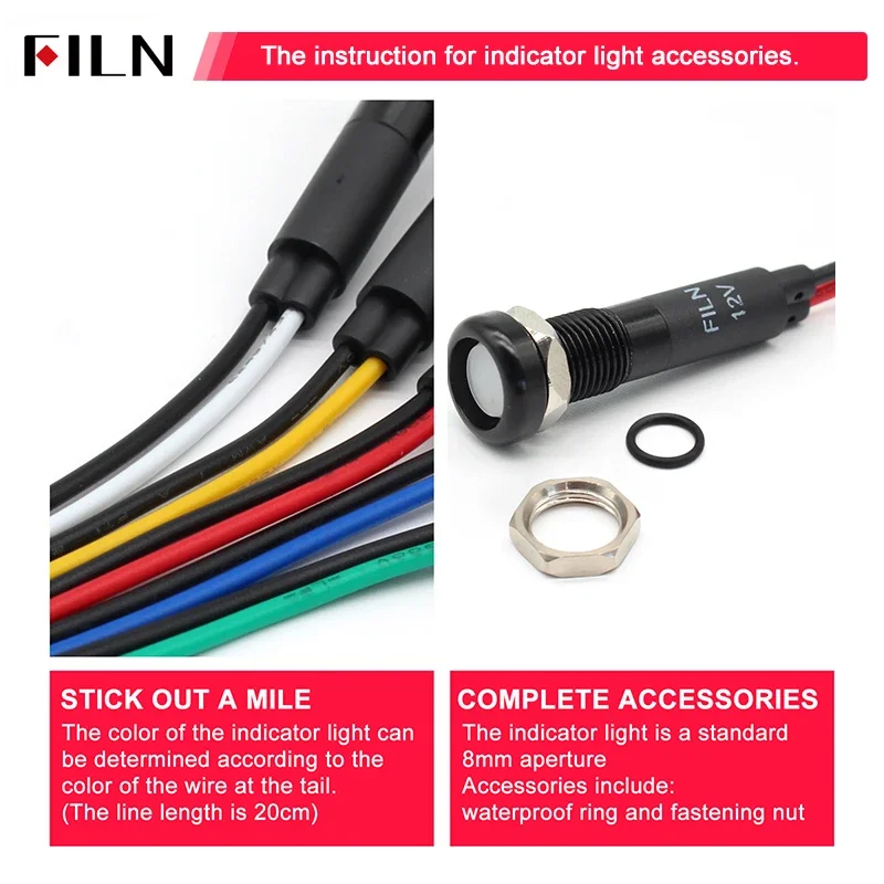 8mm 12V 방수 표시등 (커스텀 패턴 가능) 경고 계기판 신호등 블랙 하우징 [FILN-48]