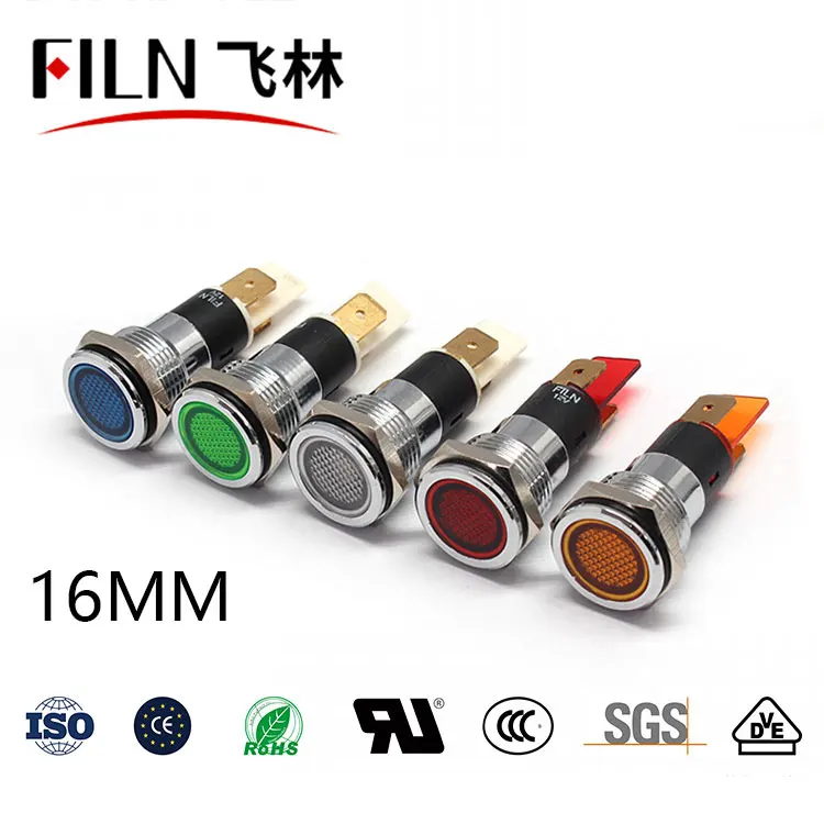 16mm 장비 표시등 방수 메탈 신호등 - 플랫헤드 LED 고휘도 (대량 주문 시 특별 할인) 12v 24v 36v 110v 220v [FILN-32]