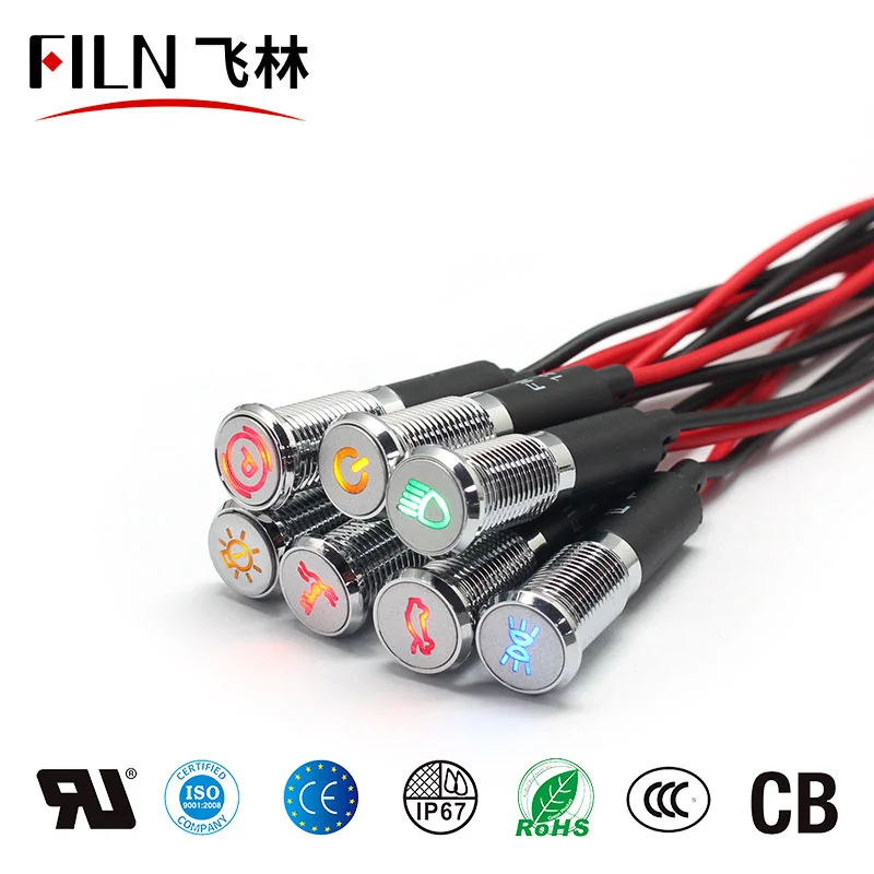 8mm LED 방수 신호등 12V 자동차용 심볼 표시등 (블랙 도금) [FILN-37]