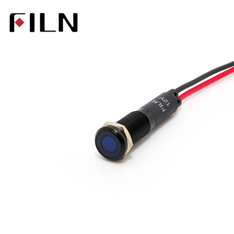 8mm 금속 LED 전원 표시등 상업용 주방플랫헤드 블랙 케이스 에너지 저장 신호등 UL 인증 12V 24V 110V 220V [FILN-40]