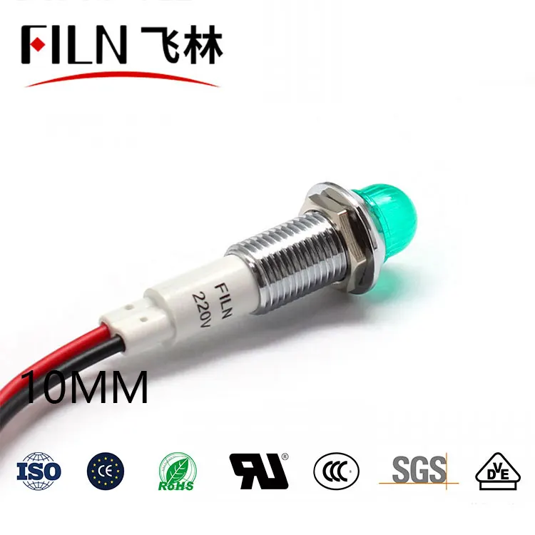 10mm 금속 이색 LED 신호등 (와이어 일체형) IP67 방수 장비 작업 전원 표시등 12v 6v 24v 110v 220v [FILN-25]