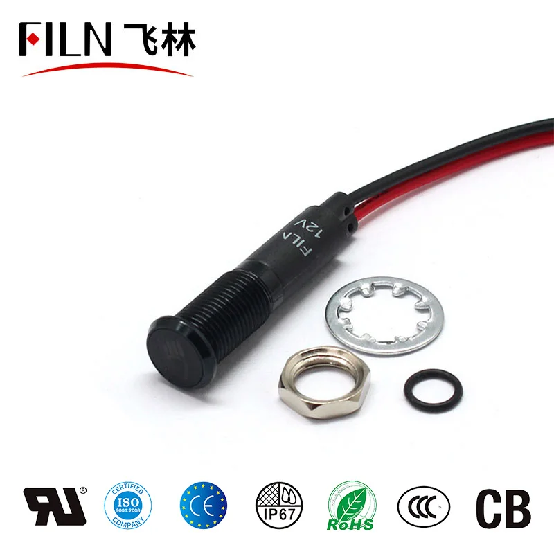 8mm LED 방수 신호등 12V 자동차용 심볼 표시등 (블랙 도금) [FILN-37]