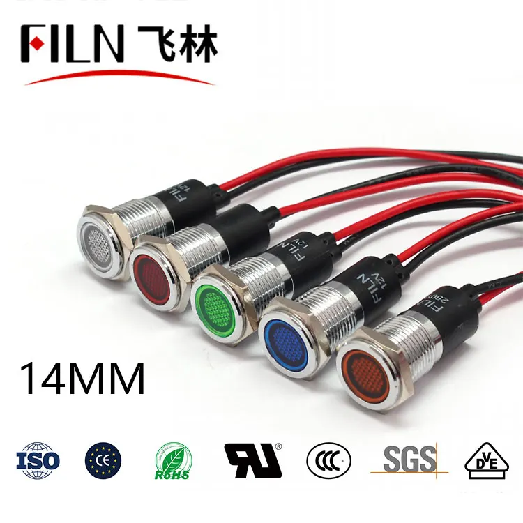 14mm 메탈 신호등 - 방수형 고휘도 LED 인디케이터 (와이어 내장형) 12V 24V 220V 110V [FILN-11]