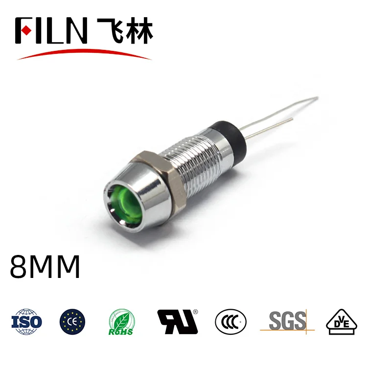 8mm 핀 타입 전원 작업등 - 방수형 메탈 LED 고휘도 신호등 24V 110V 220V [FILN-05]