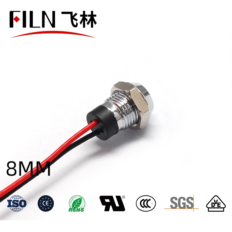 8mm 전원 장비 발광 신호등 - 방수 메탈 고휘도 표시등 12v 24v 220v 110v [FILN-33]