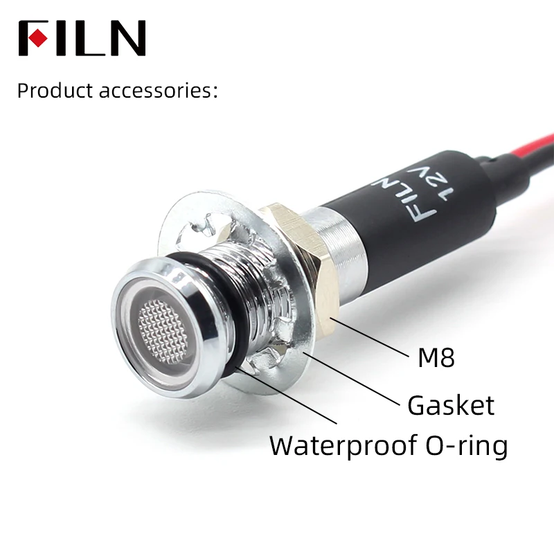 8mm 금속 이색 삼색 LED 표시등 - 상업용 주방 및 에너지 저장장치 전용 (플랫 헤드 블랙 하우징) 12V 24V 110V 220V [FILN-26]
