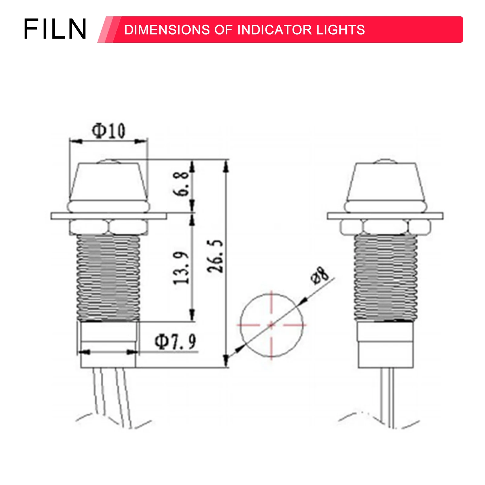 8mm 금속 LED 표시등 - 범용 소형 방수 전원 신호등 12v [FILN-28]