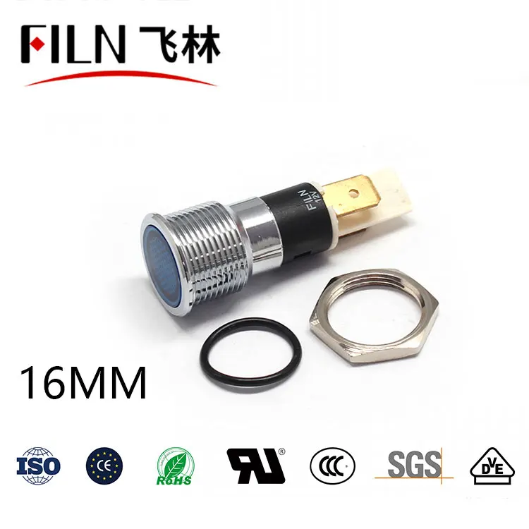 16mm 장비 표시등 방수 메탈 신호등 - 플랫헤드 LED 고휘도 (대량 주문 시 특별 할인) 12v 24v 36v 110v 220v [FILN-32]