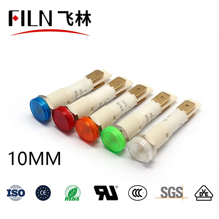 10mm 플랫 헤드 플라스틱 표시등 전원 콘센트 커피머신 전용 신호등 12V 24V 36V 110V 220V [FILN-36]