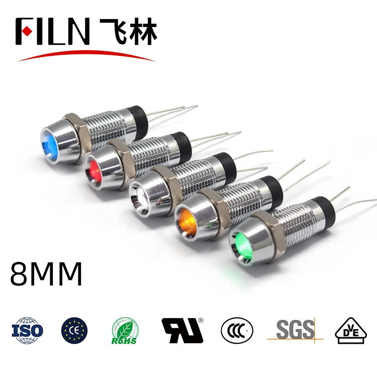 8mm 핀 타입 전원 작업등 - 방수형 메탈 LED 고휘도 신호등 24V 110V 220V [FILN-05]