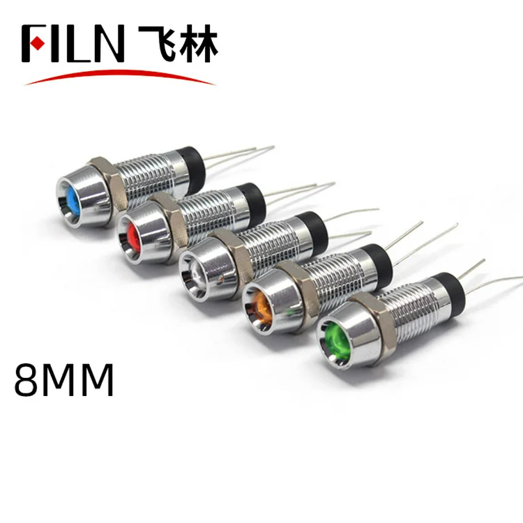 8mm 핀 타입 전원 작업등 - 방수형 메탈 LED 고휘도 신호등 24V 110V 220V [FILN-05]