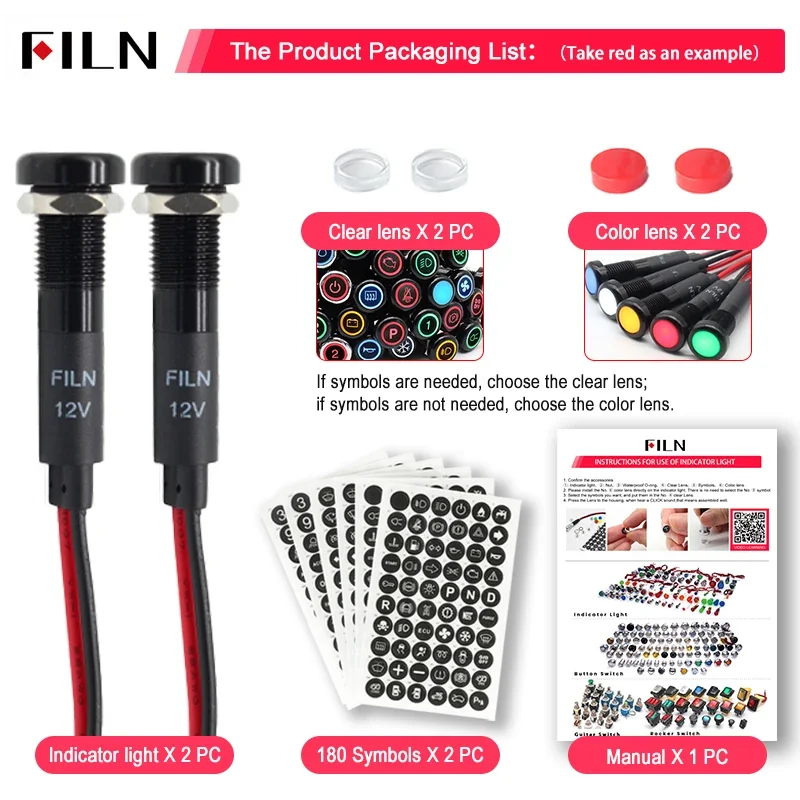 8mm 12V 방수 표시등 (커스텀 패턴 가능) 경고 계기판 신호등 블랙 하우징 [FILN-48]