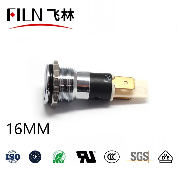 16mm 장비 표시등 방수 메탈 신호등 - 플랫헤드 LED 고휘도 (대량 주문 시 특별 할인) 12v 24v 36v 110v 220v [FILN-32]