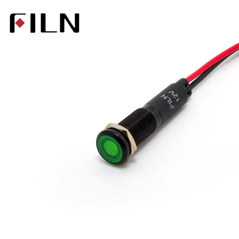 8mm 금속 LED 전원 표시등 상업용 주방플랫헤드 블랙 케이스 에너지 저장 신호등 UL 인증 12V 24V 110V 220V [FILN-40]