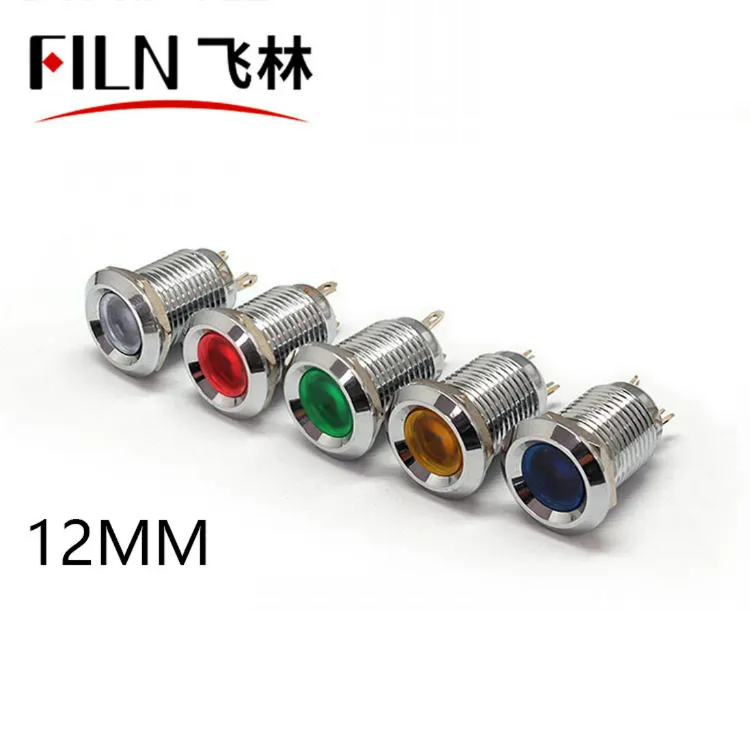 12mm 핀 타입 LED 메탈 표시등 - 고휘도 방수 소형 신호등 (장비 표시등)12V 24v 36V 110v 220v [FILN-31]