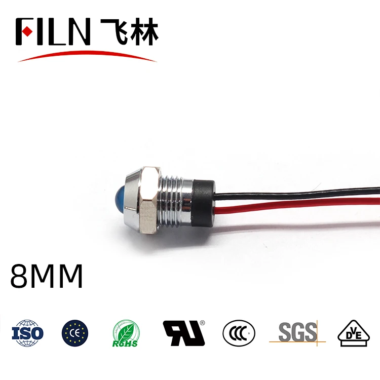 8mm 전원 장비 발광 신호등 - 방수 메탈 고휘도 표시등 12v 24v 220v 110v [FILN-33]