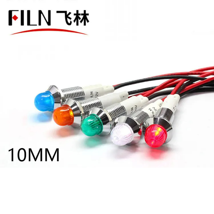 10mm 금속 이색 LED 신호등 (와이어 일체형) IP67 방수 장비 작업 전원 표시등 12v 6v 24v 110v 220v [FILN-25]