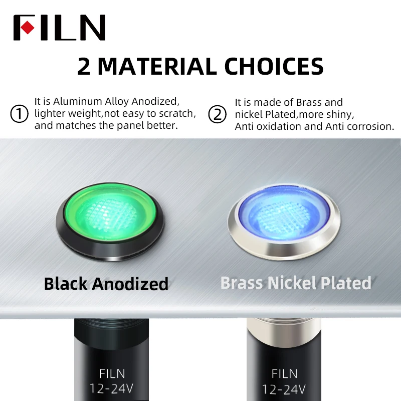 8mm LED 메탈 IP67 방수 신호등 - 크롬 도금 고휘도 소형 전원 상태 표시등 (와이어 일체형) 12V 24V 110V 220V [FILN-27]