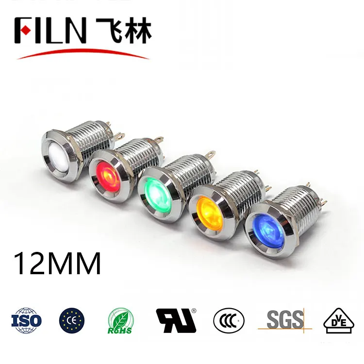 12mm 핀 타입 LED 메탈 표시등 - 고휘도 방수 소형 신호등 (장비 표시등)12V 24v 36V 110v 220v [FILN-31]