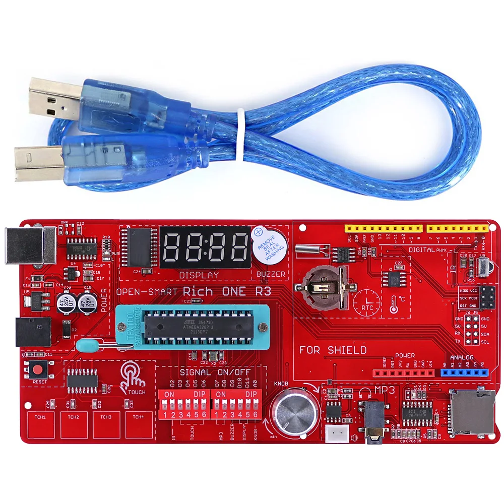 강화 개선판 ATmega328P 칩 기반 개발 보드 (3.3V 5V 전환 가능 케이블 포함 UNO R3 호환) [OPEN-SMART-143]