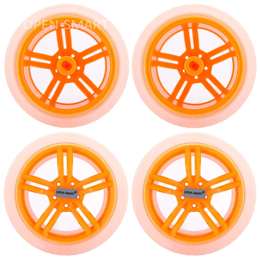 신형 스마트 카 DIY 호환 휠 (모형 고무 타이어 TT 모터용 65x27mm) white skin yellow [OPEN-SMART-109]