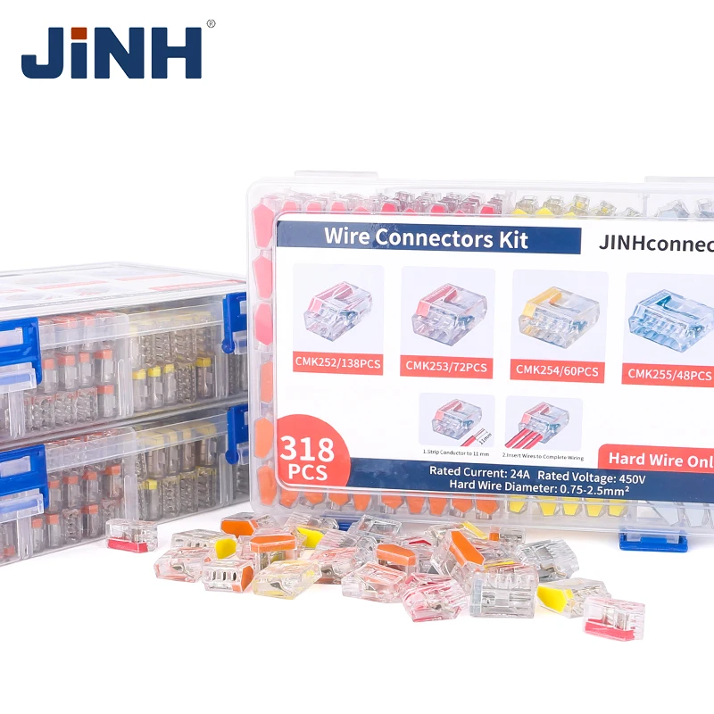 318Pcs CMK25 퀵 푸시인 와이어 커넥터 키트 2-5 포트 전기 연결 0.75-2.5mm² 배선용 소형 터미널 블록 [JINH-33]