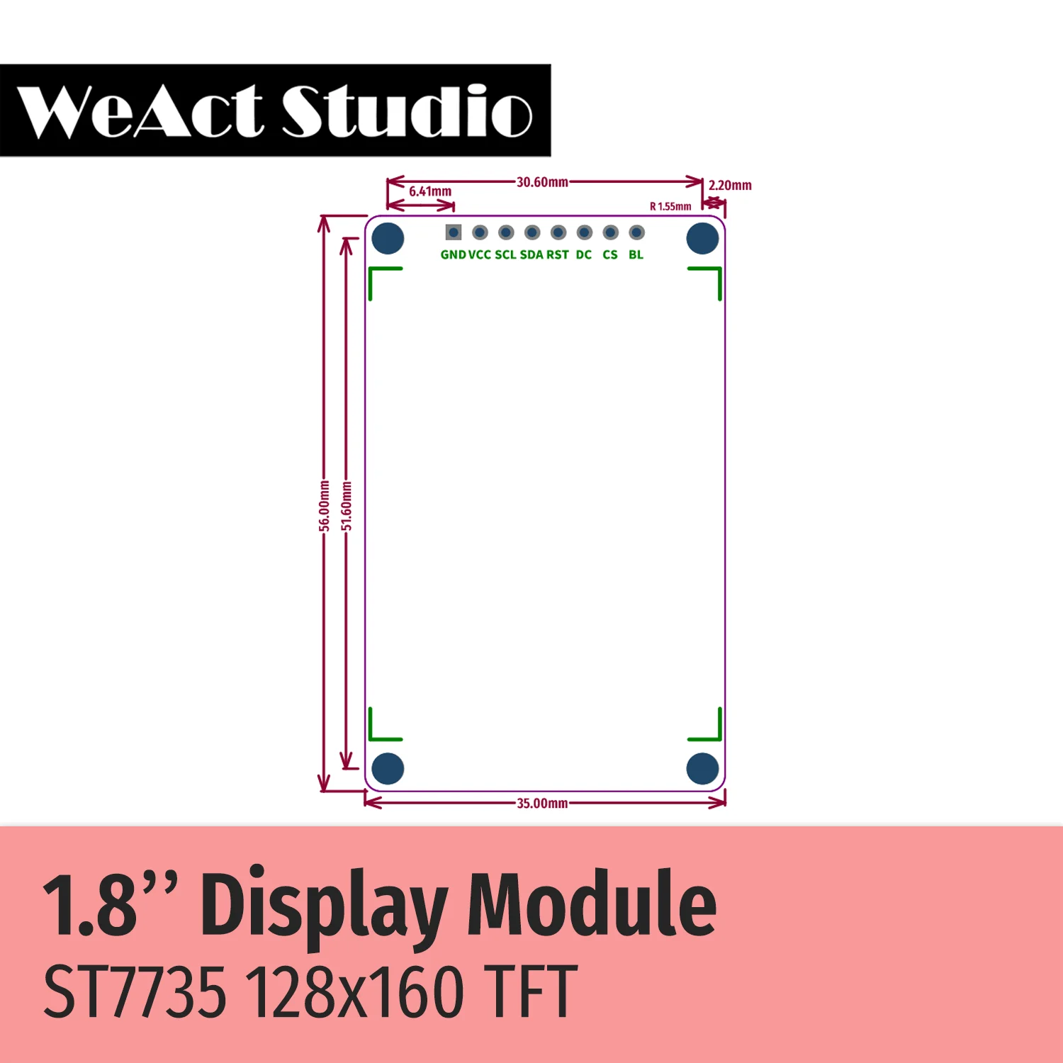 1.8 인치 TFT 디스플레이 풀 컬러 LCD 모듈 ST7735 드라이브 IC 고품질 [WeAct Studio-015]