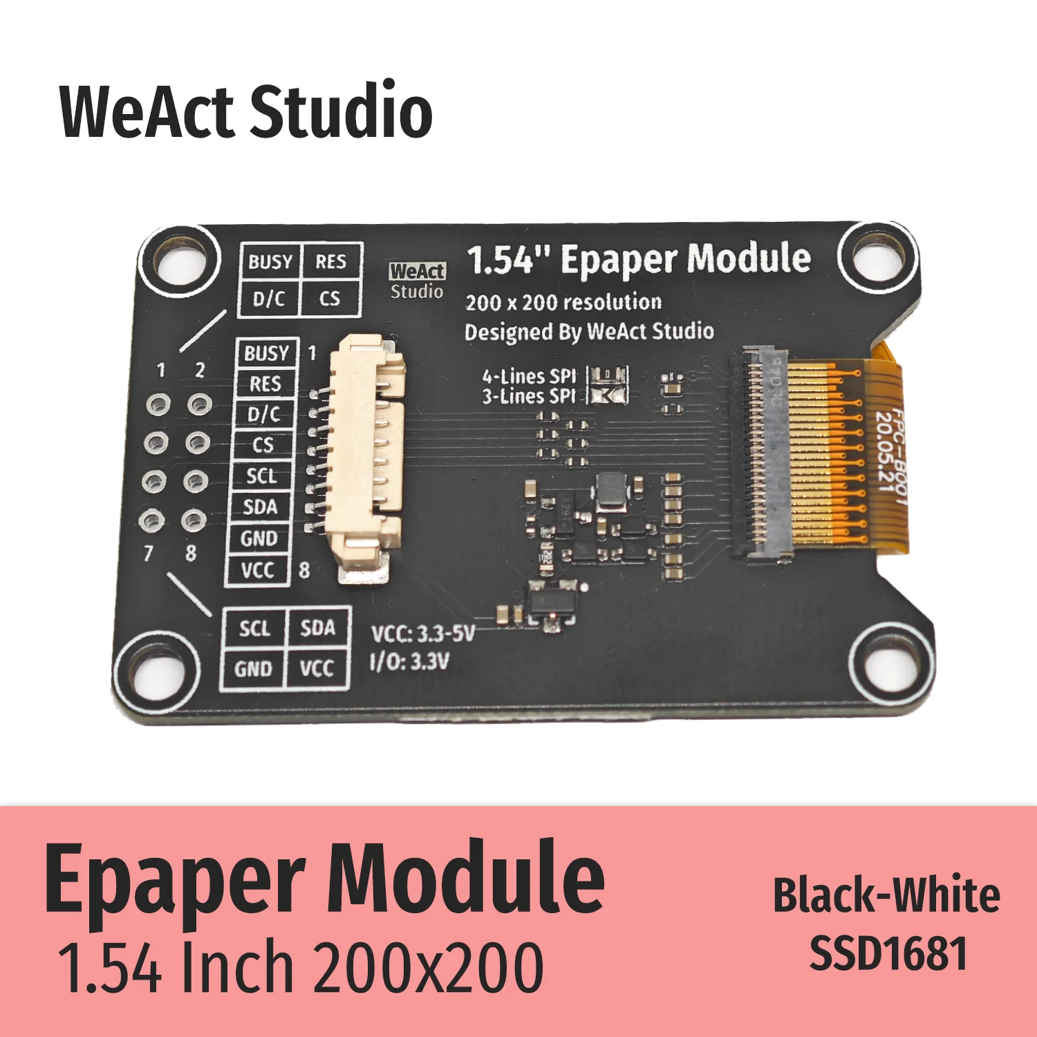 1.54인치 1.54인치 Epaper 모듈 전자종이 전자잉크 EInk 디스플레이 화면 SPI 흑백 [WeAct Studio-021]