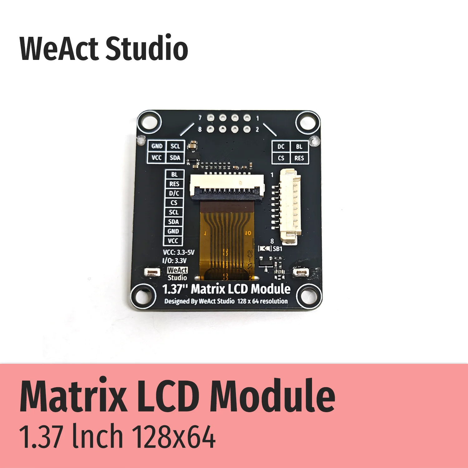 12864 1.37인치 1.37 매트릭스 LCD 모듈 SPI 인터페이스 AiP31567 드라이버 ST7567과 동일 [WeAct Studio-063]