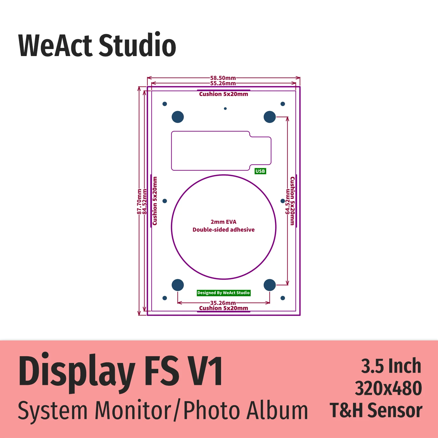 컴퓨터 CPU GPU RAM HDD 디스플레이용 IPS C 타입 보조 화면 320x480 시스템 모니터 사진 앨범 3.5 인치 [WeAct Studio-057]