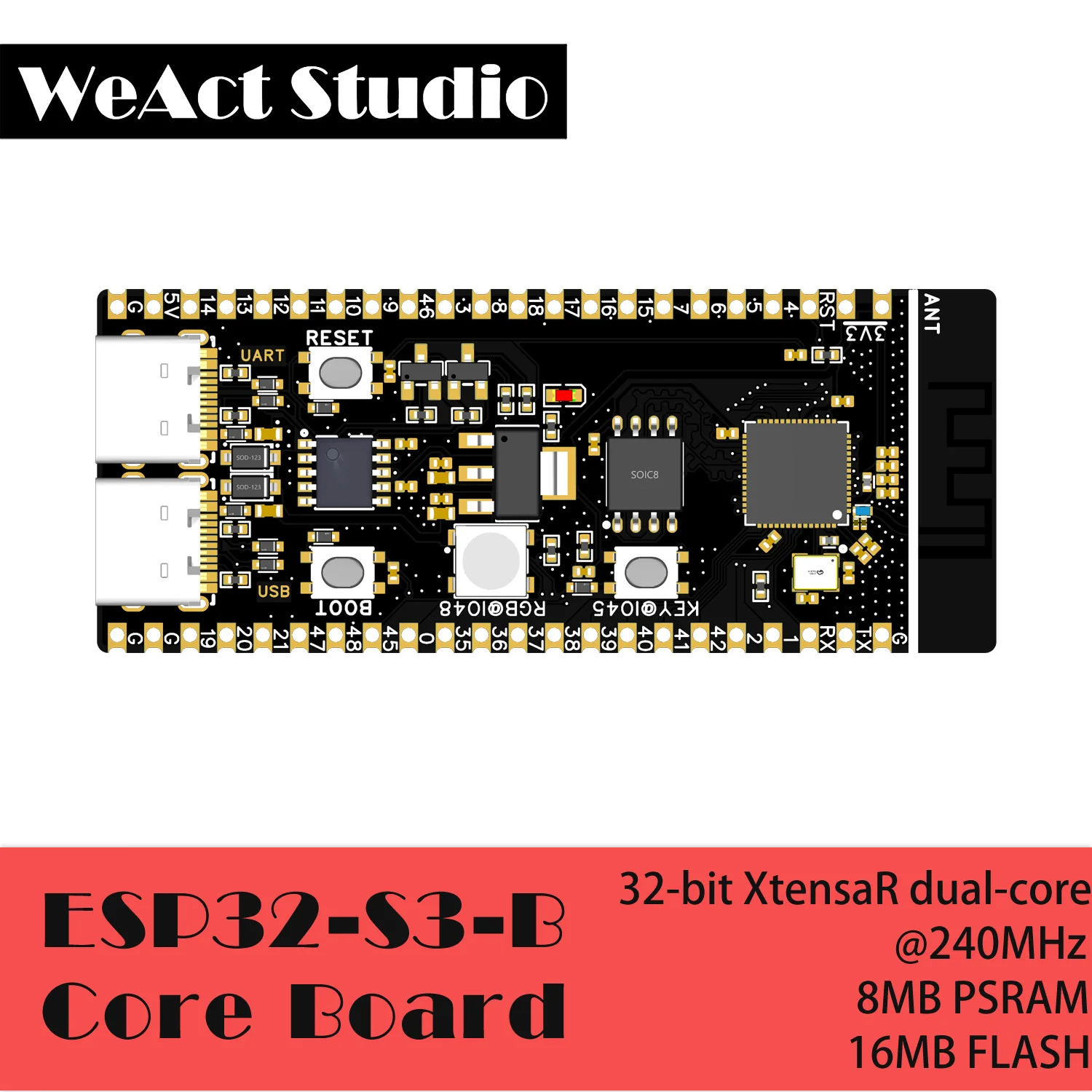 ESP32-S3-N16R8 WiFi Bluetooth 호환 BLE 5.0 메시 개발 보드 ESP32S3 무선 모듈 Micropython [WeAct Studio-072]