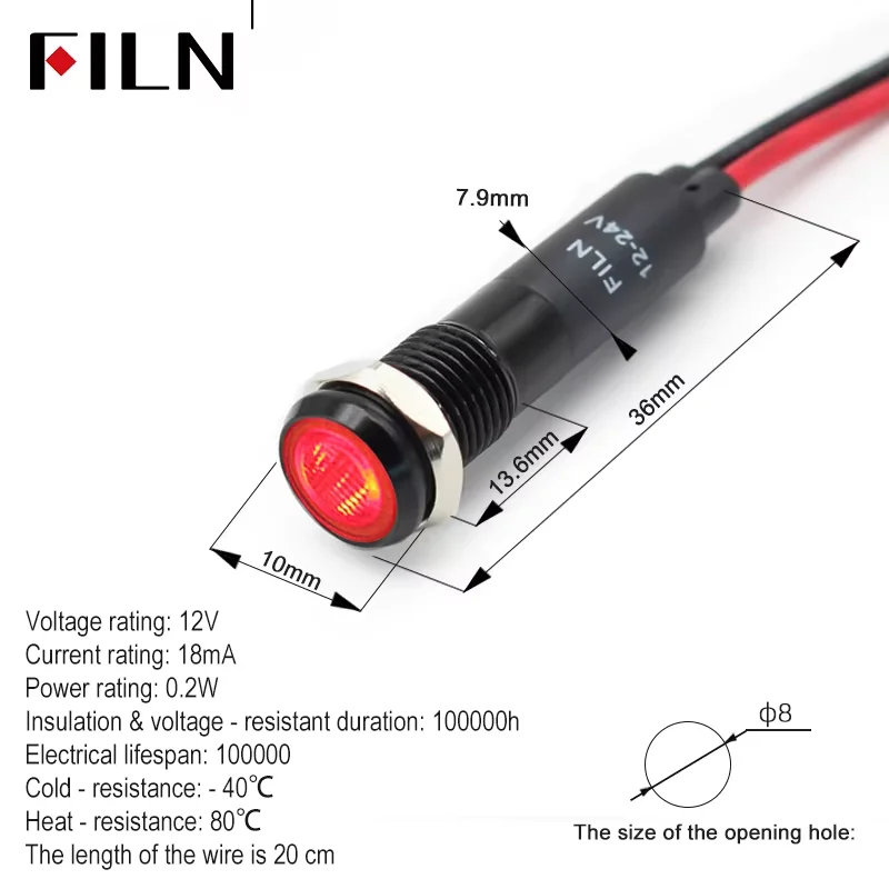8mm 금속 이색 삼색 LED 표시등 - 상업용 주방 및 에너지 저장장치 전용 (플랫 헤드 블랙 하우징) 12V 24V 110V 220V [FILN-26]