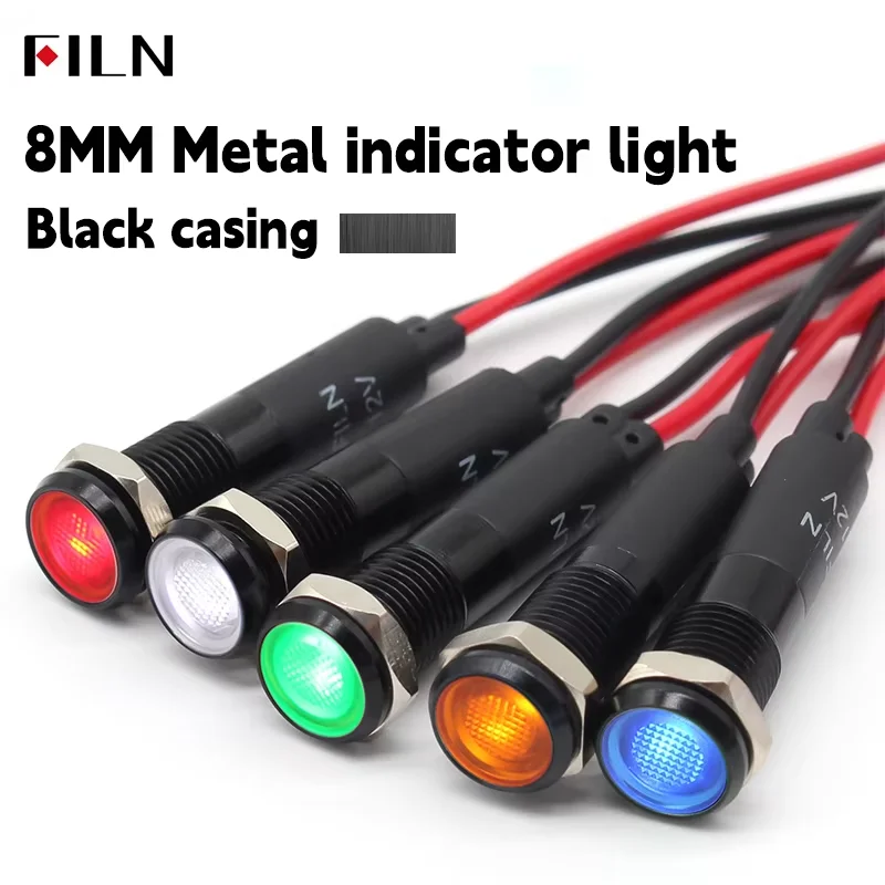 8mm 금속 이색 삼색 LED 표시등 - 상업용 주방 및 에너지 저장장치 전용 (플랫 헤드 블랙 하우징) 12V 24V 110V 220V [FILN-26]