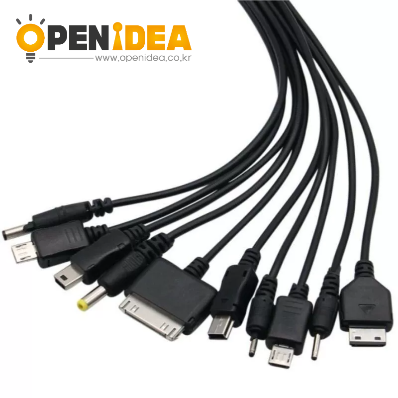 USB 10-in-1 멀티 충전 케이블-스마트폰 만능 충전기 Type-C 파워 케이블 (원형 헤드 10합1)드 [ZBC007-002]
