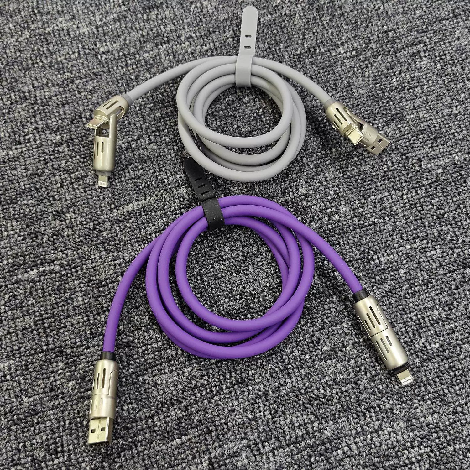 240W 4in1 멀티 충전 케이블 (액체 실리콘 제품 호흡등 기능)-애플 삼성 샤오미 노트북 PD 고속충전 지원 [ZBL034-109]