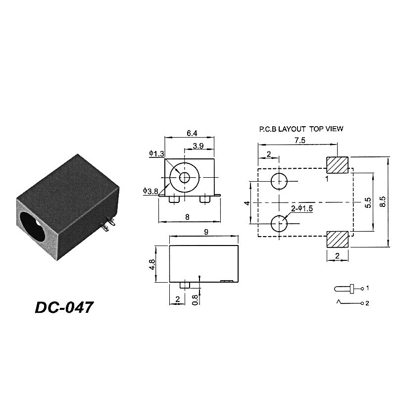 DC-047 DC 전원 소켓 커넥터 전원 공급 장치 암 전원 연결 잭 4pin DC047（100PCS）[OPEN-ZCM59-18]