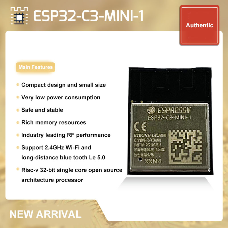원래 ESP32-C3-MINI-1 IOT esp32 단일 코어 WIFI 및 BLE5.0 비트 RISC-V mcu wifi 모듈 [ZTF109-13]