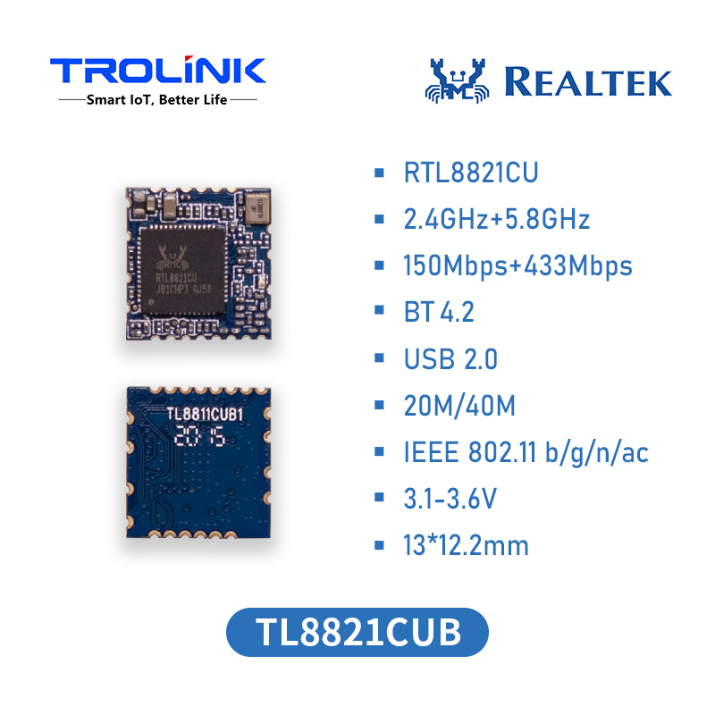 RTL8821CU 칩 듀얼 밴드 TL8821CUB 150M+433M pbs USB2.0 BLE 4.2 IPC OTT NVR DVB FPC DV WiFi 모듈 [TROLINK-22]
