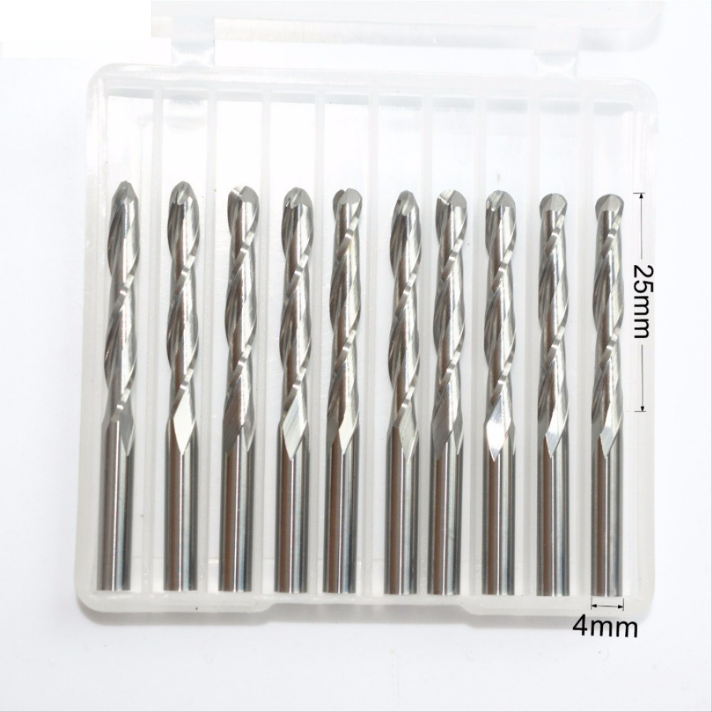 Cnc 솔리드 카바이드 텅스텐 엔드밀 목공 밀링 커터 2 플루트 볼 노즈 엔드밀 릴리프 조각 4mm x 25mm -10 개 [OA57-285]