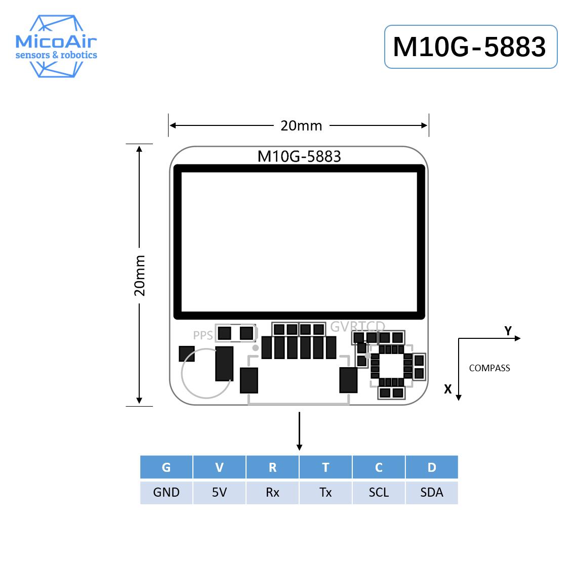 M10G-5883 스몰사이즈 M10 컴퍼스 마이크로 스페이스 GPS 북두 모듈 10세대 대체 M8Q-5883 [MicoAir-03]