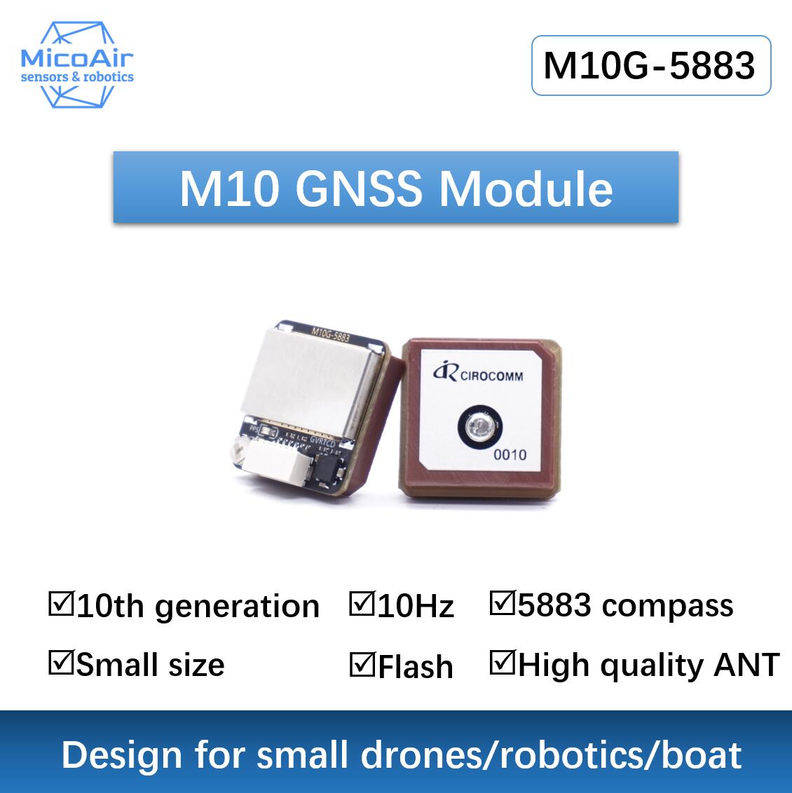 M10G-5883 스몰사이즈 M10 컴퍼스 마이크로 스페이스 GPS 북두 모듈 10세대 대체 M8Q-5883 [MicoAir-03]
