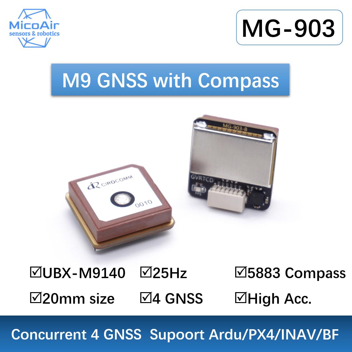 M9 소형 GPS 모듈 나침반 MG-903 트리플-쿼드모드 아미급 드론 GPS [MicoAir-05]
